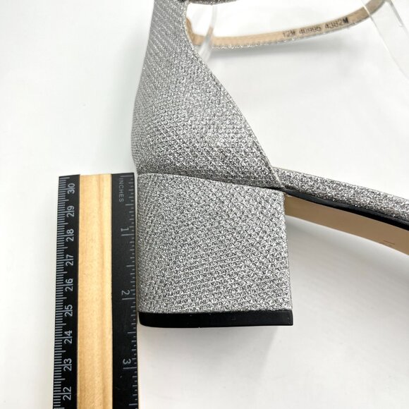 Touch Ups Womens 12M Zoey Silver Sparkly Low Block Heels Dress Sandals Shoes - Picture 13 of 14
